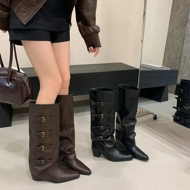 粗跟巨好看短靴女~2025新款春秋英伦风复古骑士马丁靴瘦瘦靴女靴