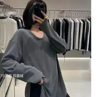 SHUSHU 秋冬季双面绒加厚简约气质V领T恤