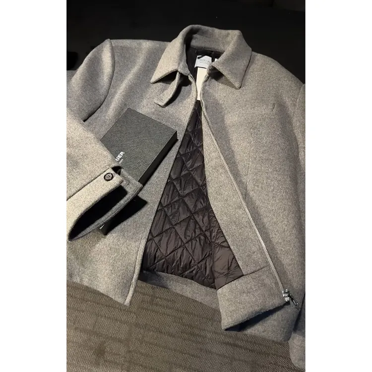 GO IDSHYN高级灰50%羊毛呢混纺冬季棉服外套羊毛填充短款夹克