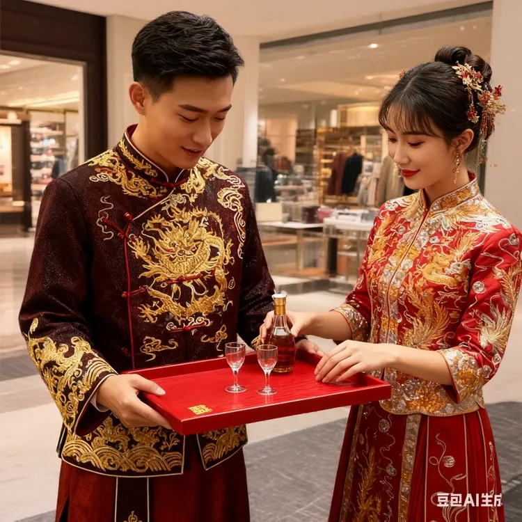 盘红色木质托盘长方形婚庆茶盘敬茶商用婚礼端菜