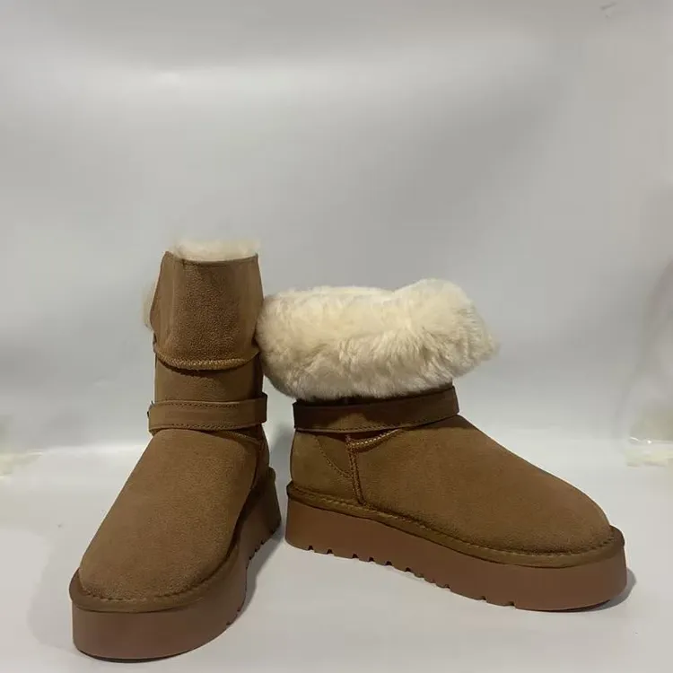 冬季女士时尚雪地靴雪地靴耐磨中筒平跟保暖