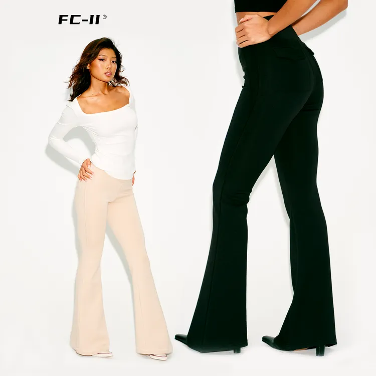 【Fcii】 “雾卡其夜墨黑”柔软修身显身材微喇拖地裤 H5K4124