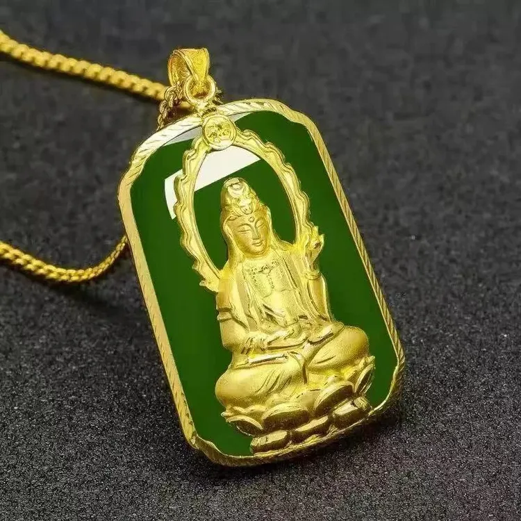 合金仿水晶吊坠 新款轻奢绿观音吊坠赐福挂件久百搭男女款吊坠商品图