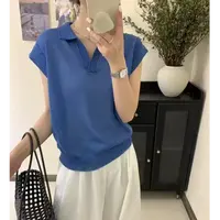 2025夏季韩版时尚和纸纱翻领宽松显瘦百搭短袖针织衫上衣