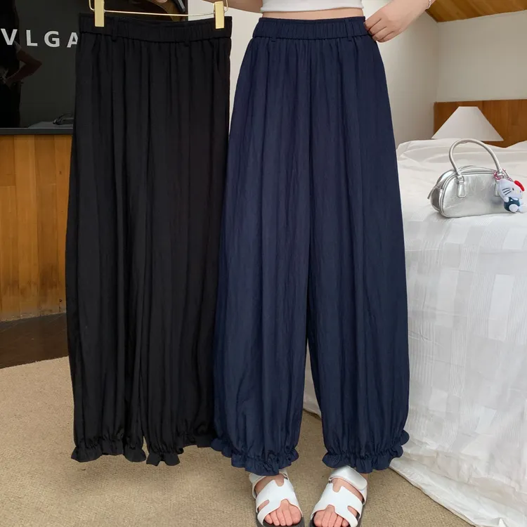 花苞灯笼阔腿裤夏季薄款小个子高腰宽松垂感九分休闲裤酷飒风女装