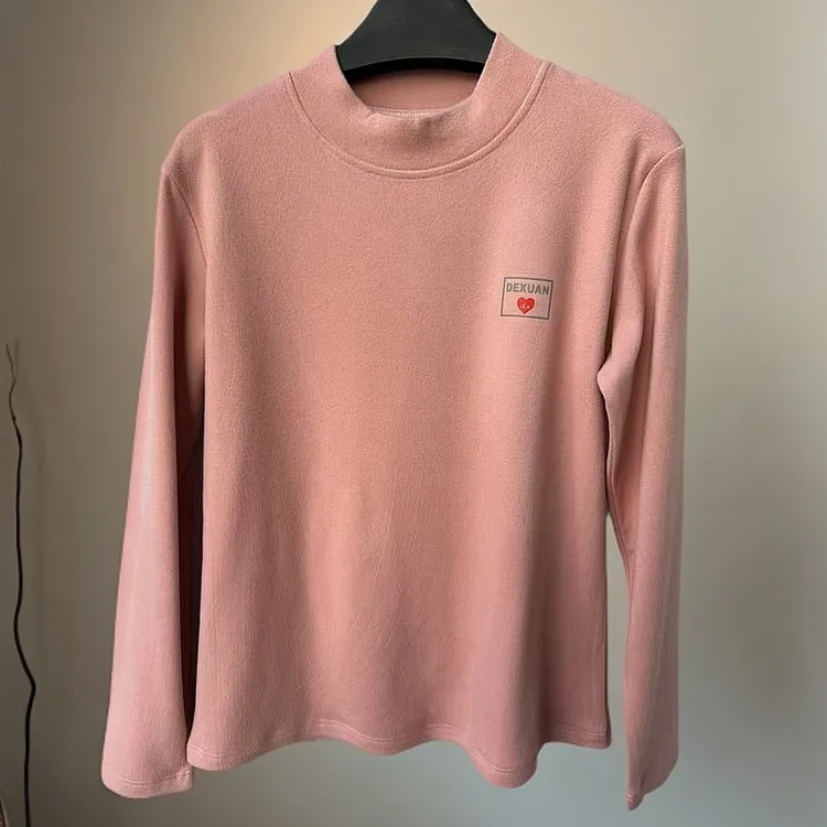 德绒休闲加绒保暖上衣秋冬半高领长袖打底衫百搭内搭加厚圆领冬季