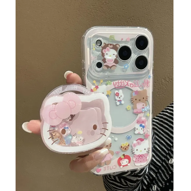 可爱KT高透手机壳适用苹果17promax手机壳iPhone16摇摇乐支架15新