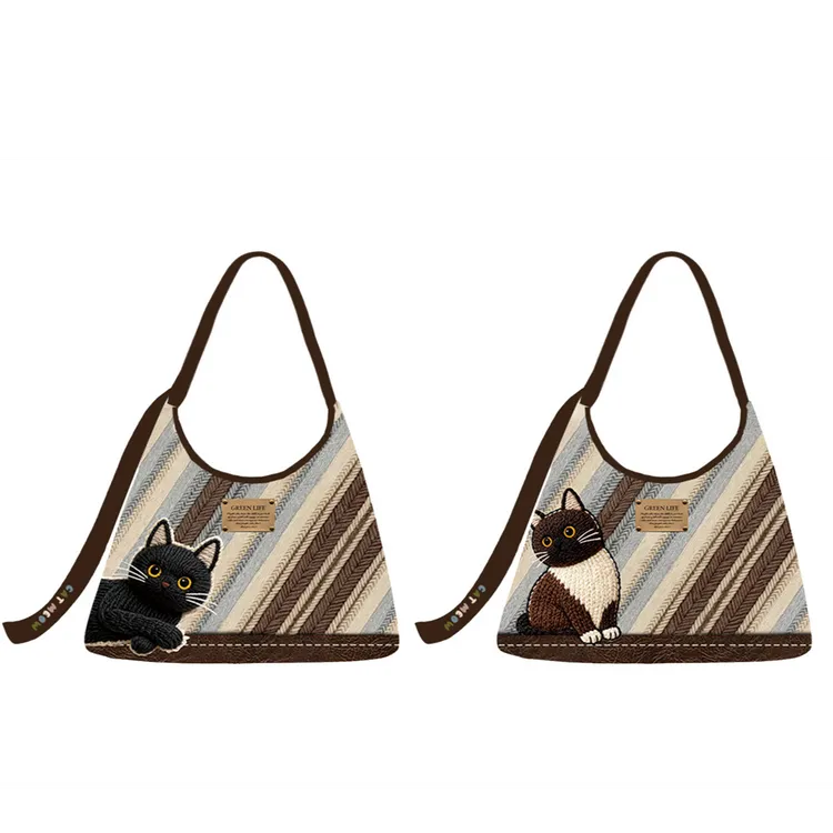 颂颂颂 原创斜纹毛线黑煤球百搭休闲新月单肩斜跨包大容量通勤女