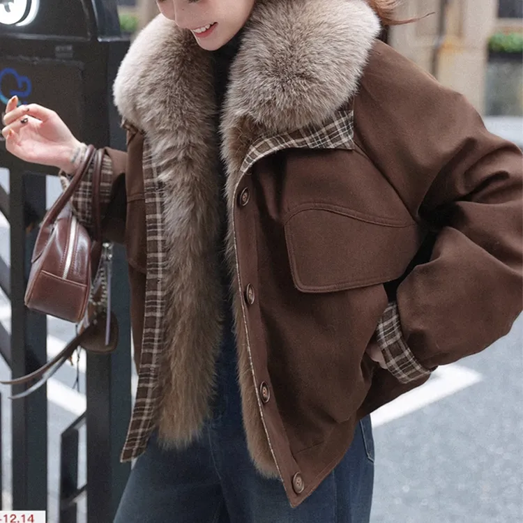 2025新款短外套时尚高端大毛领派克棉服女短款工装风保暖外套5923