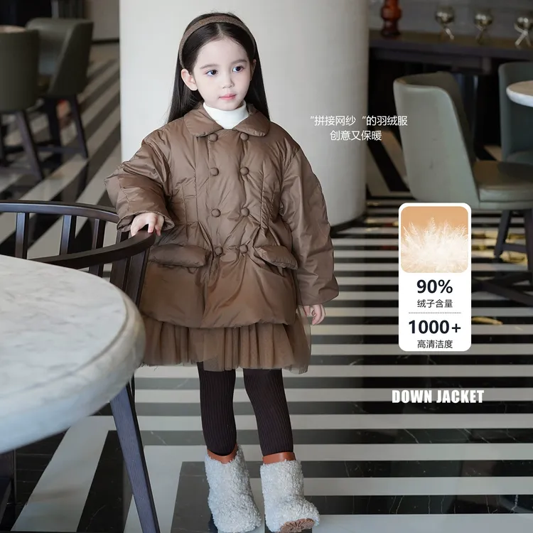 AnnieGirl冬季新款女童韩系90白鸭绒纱裙羽绒服宝宝保暖外套2025