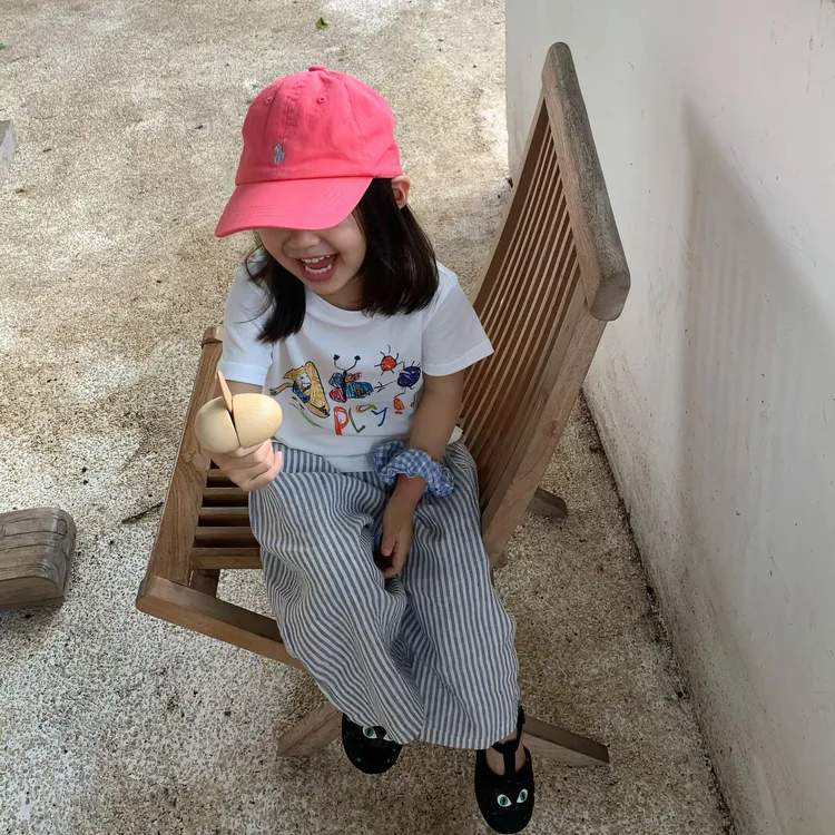 甜小七2025夏季女童洋气韩版卡通印花短袖上衣条纹休闲阔腿裤套装