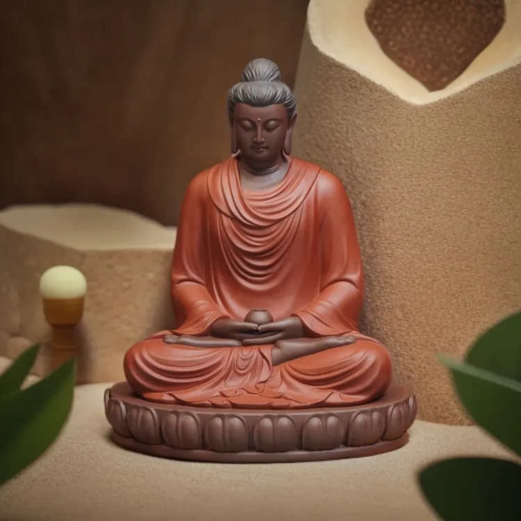 紫砂大号带底座精品手工陶瓷如来佛摆件高度约34cm左右创意中式