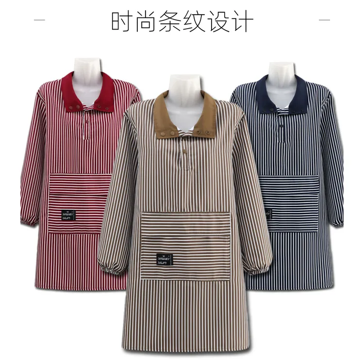 韩版成人长袖罩衣围裙厨房专用隐藏式拉链口袋上班干活工作服女款