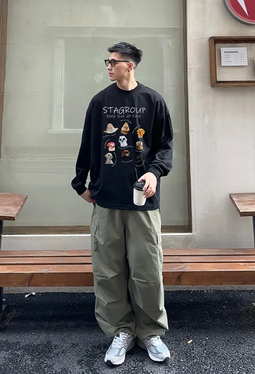 【280G重磅纯棉】美式简约长袖T恤品质男装秋冬必备宽松百搭ins工装