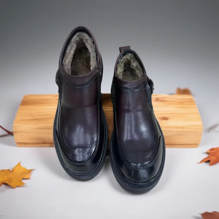 168号保暖防滑中式舒适商务休闲皮鞋休闲风男士厚底真皮加绒冬季