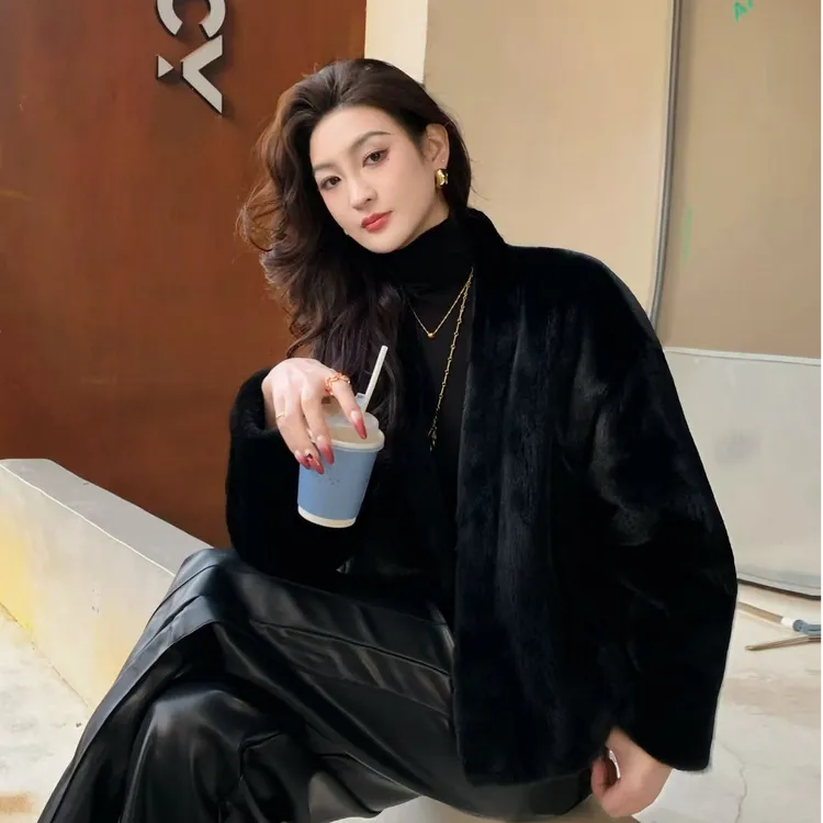 【XUANXUAN】晨晨「烟雨江南」新款秋冬天鹅绒网红水貂貂外套女士爆款