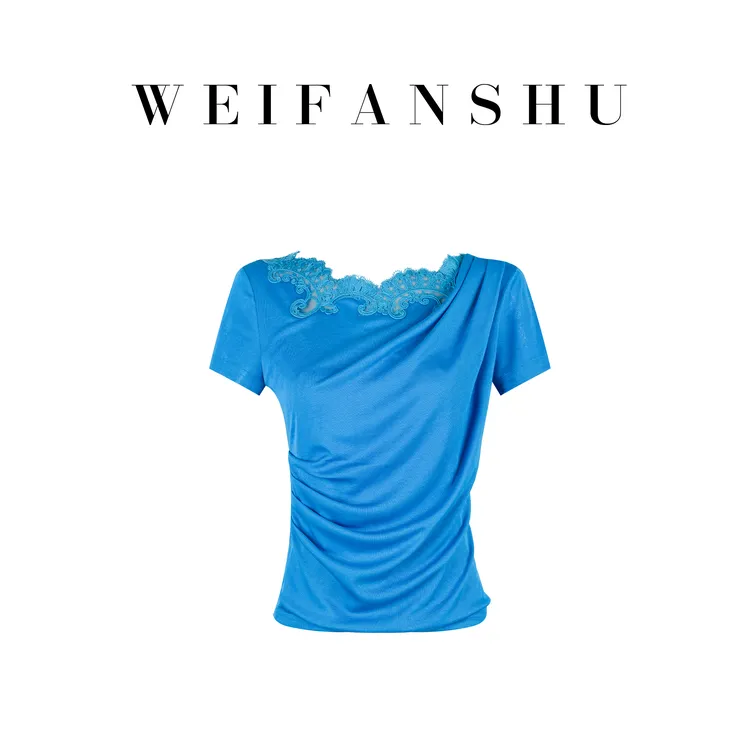WEIFANSHU/魏凡舒【盛夏热T】春夏新款设计感蕾丝拼接休闲T恤上衣
