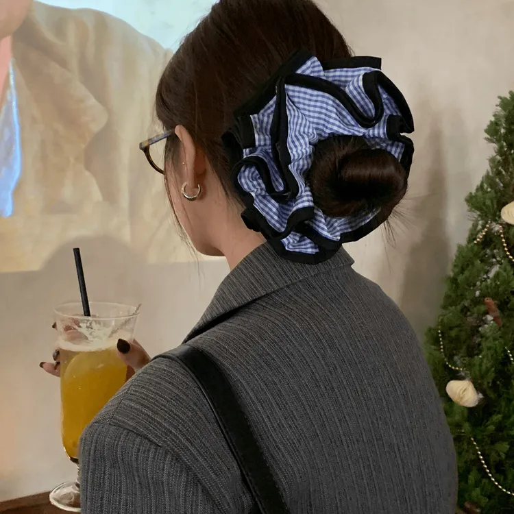 中古风多层格子发圈发绳韩系少女布艺大肠圈复古头绳发饰2025新款