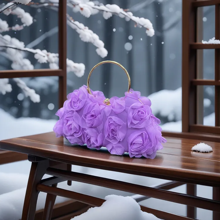 欧美爆款紫色花朵手拿包女晚宴包新娘礼服包partybag