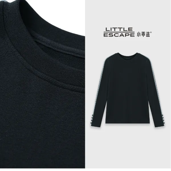 小乖逃休闲时尚黑色卫衣长袖上衣圆领灰色线条袖四扣秋冬S25766