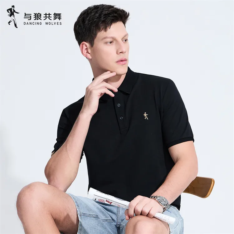 【纯棉】与狼共舞夏季简约翻领时尚短袖型男休闲半袖POLO衫上衣男士