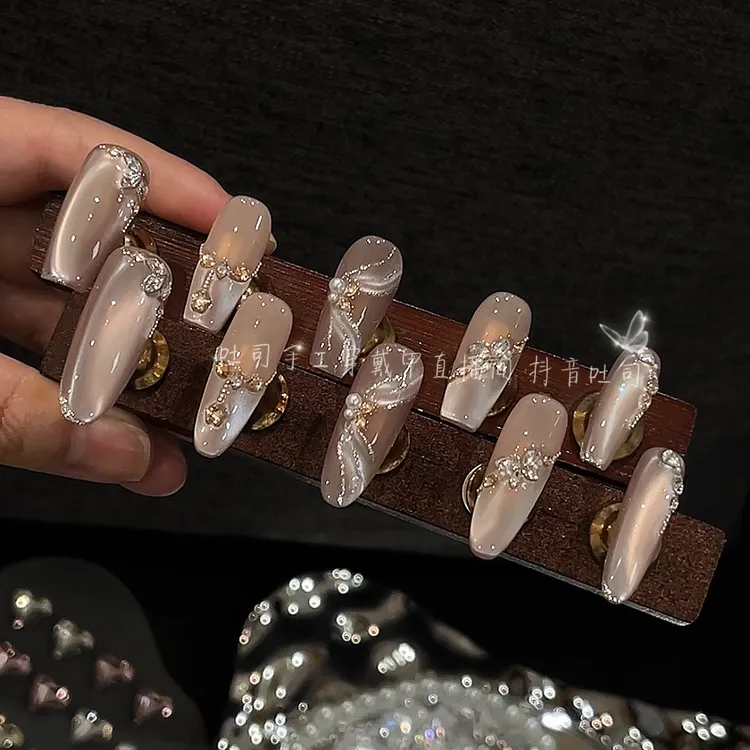 【月光夜曲】轻奢显白纯手工穿戴甲光疗冰透渐变纯欲四季流行10片装