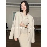 MANNALA丨“绵花霜”廓形圆领罕山白绒水洗拉绒亮片茸茸毛衣Q4697