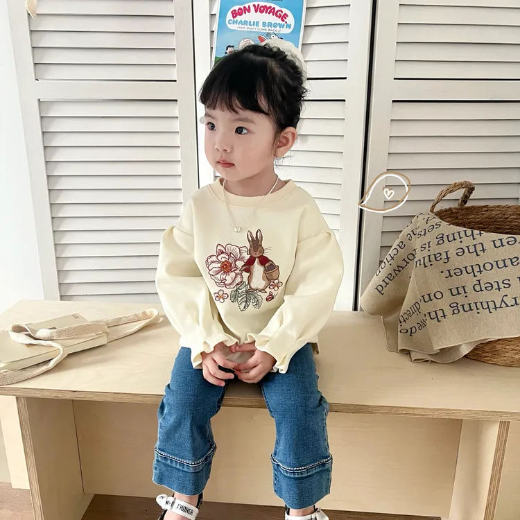 【鱼子酱】Q2568WY刺绣波浪卫衣中小童女童童装