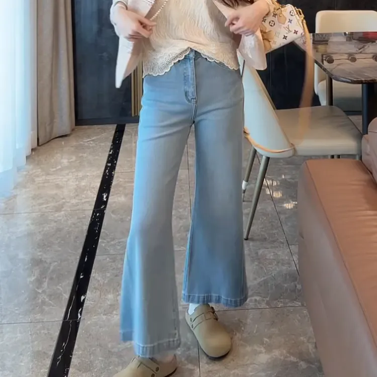 薄荷裤~2025春季新款设计感百搭高腰九分微喇牛仔裤LK2501851