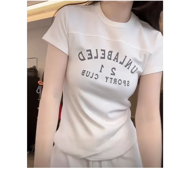 做旧复古印花休闲女士T恤2025新款时尚潮流百搭气质洋气衣服显瘦