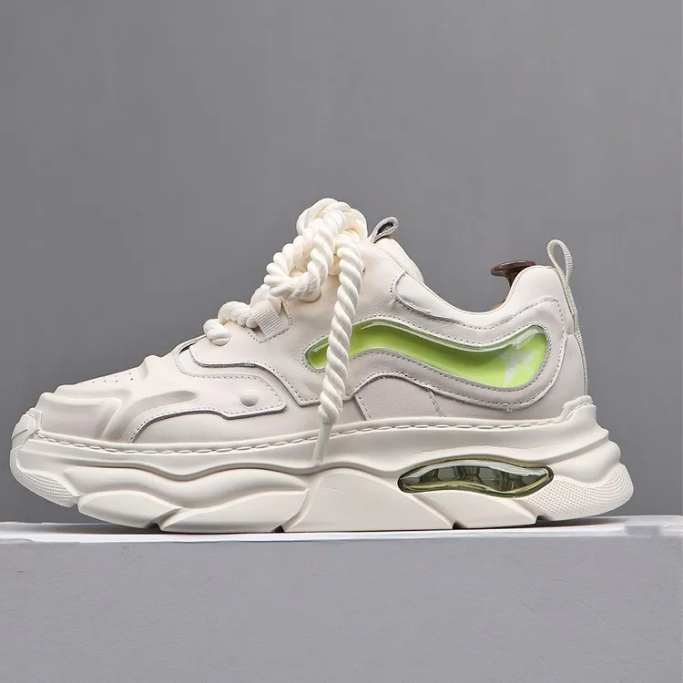 okkdey牛皮透气真皮厚底时尚男士老爹鞋休闲百搭潮流运动鞋软底