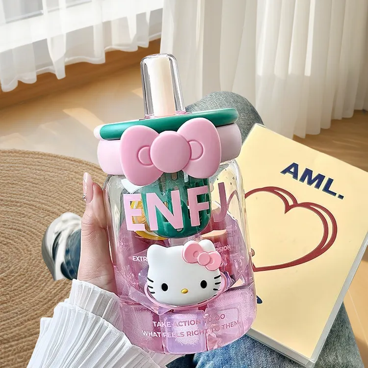 hellokitty水杯2025新款女生高颜值玻璃杯带吸管办公室耐热泡茶杯