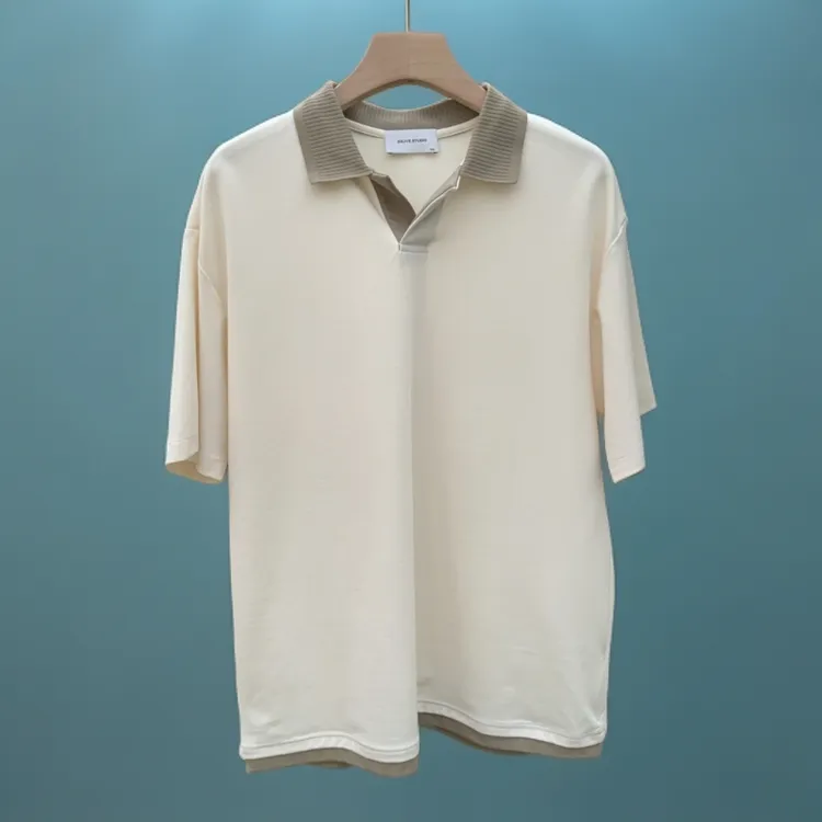 天丝巴恩风针织翻领撞色假两件Polo衫男士短袖t恤夏季新款 #99973