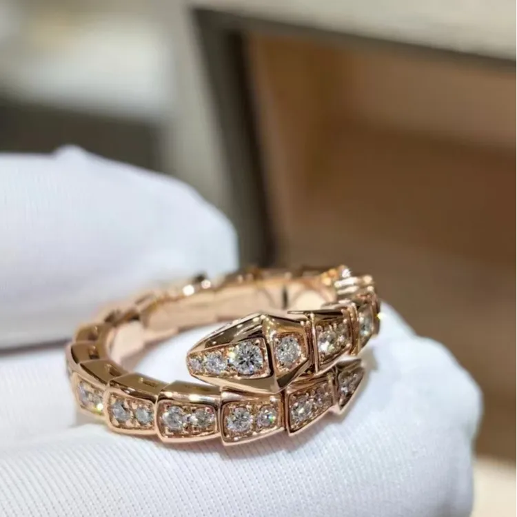 【天然】18K玫瑰金满钻蛇戒【总金重4克以上】轻奢时尚