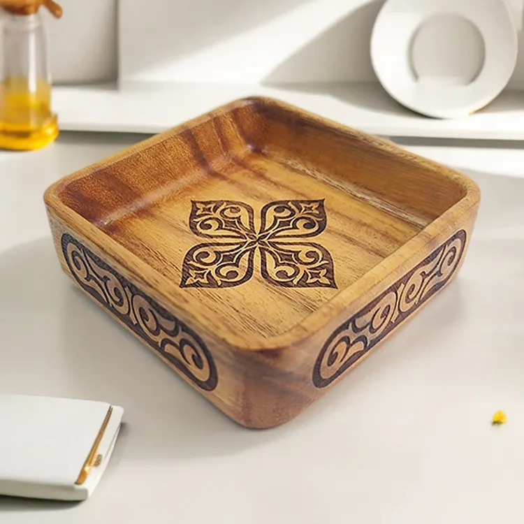AKSARAY新款小四方块干果盘木制水果盘零食方形碗客厅摆盒木制
