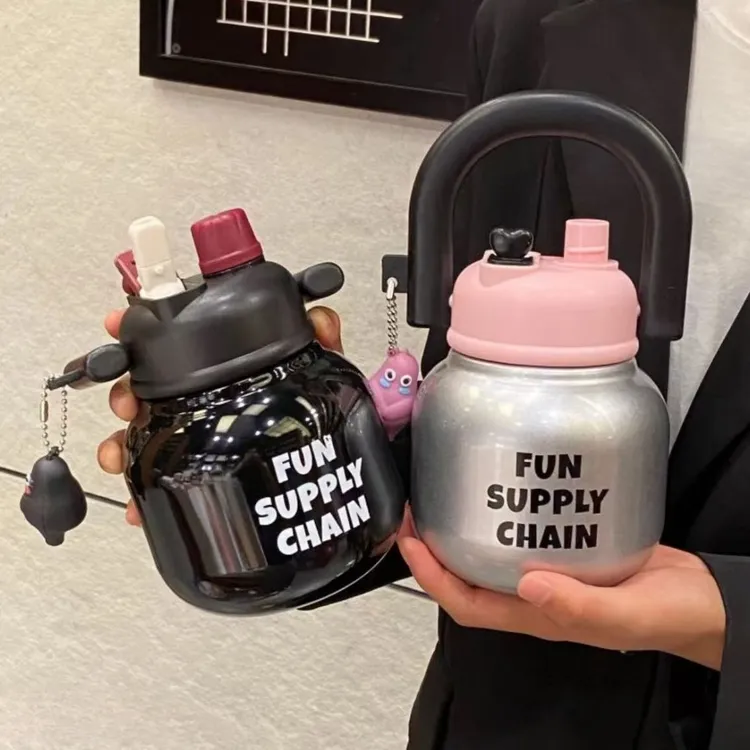 网红316不锈钢拎拎壶保温杯双饮大肚杯子户外便携大容量吸管水杯