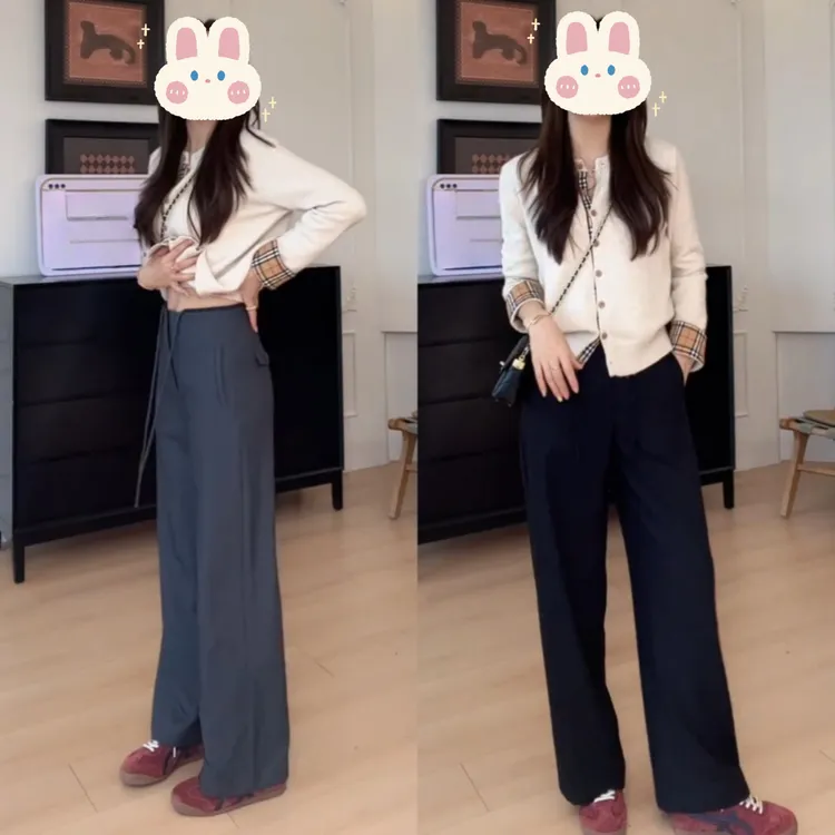 针织上衣+秋季时尚百搭舒适显瘦天丝+醋酸系带拼接西裤BB50311