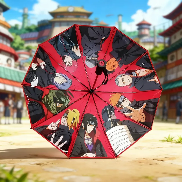 火影忍者晓组织二次元黑胶自动折叠晴雨两用防晒动漫周边可爱雨伞