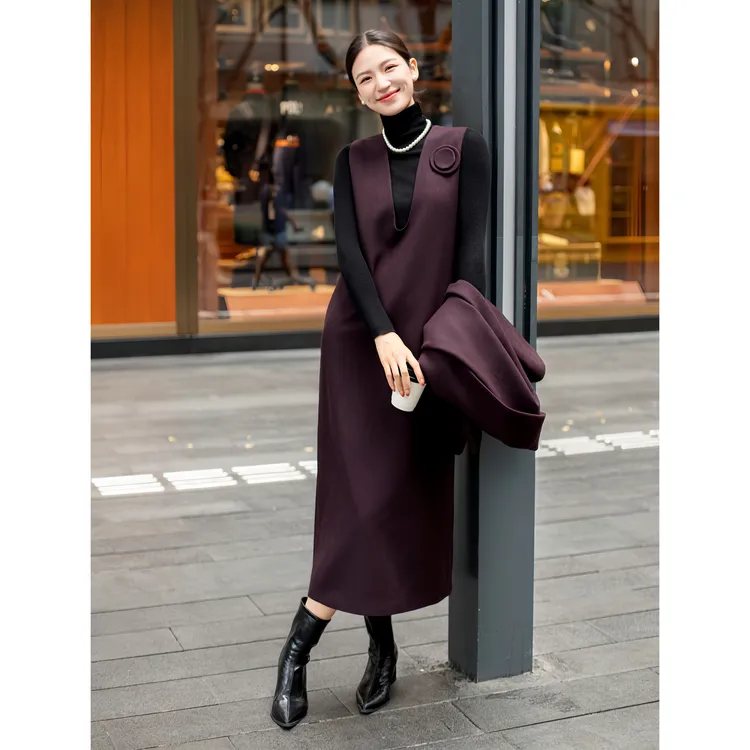 ZEROYK轻熟风无袖U领长裙女立体花朵宽松时尚复古连衣裙