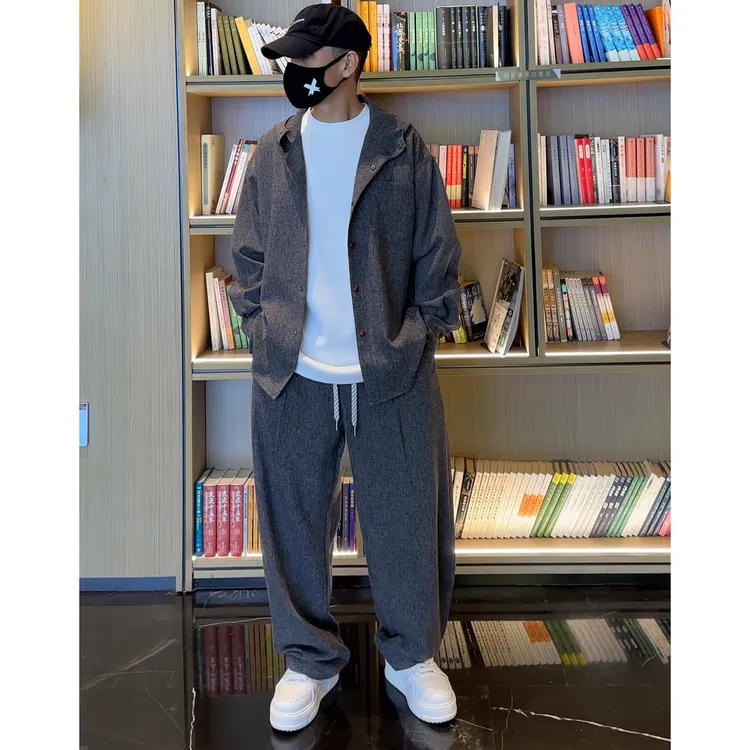 春夏新款时尚潮流ins轻薄透气垂感宽松舒适百搭男女同款休闲套装