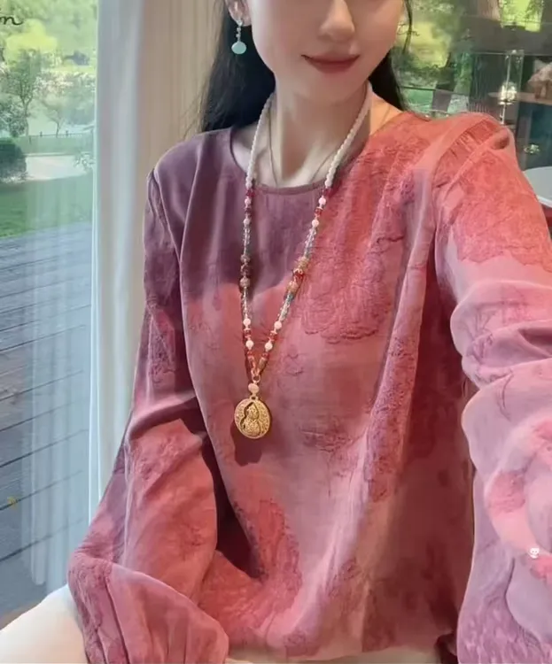 新中式国风圆领提花气质时尚小衫上衣女
