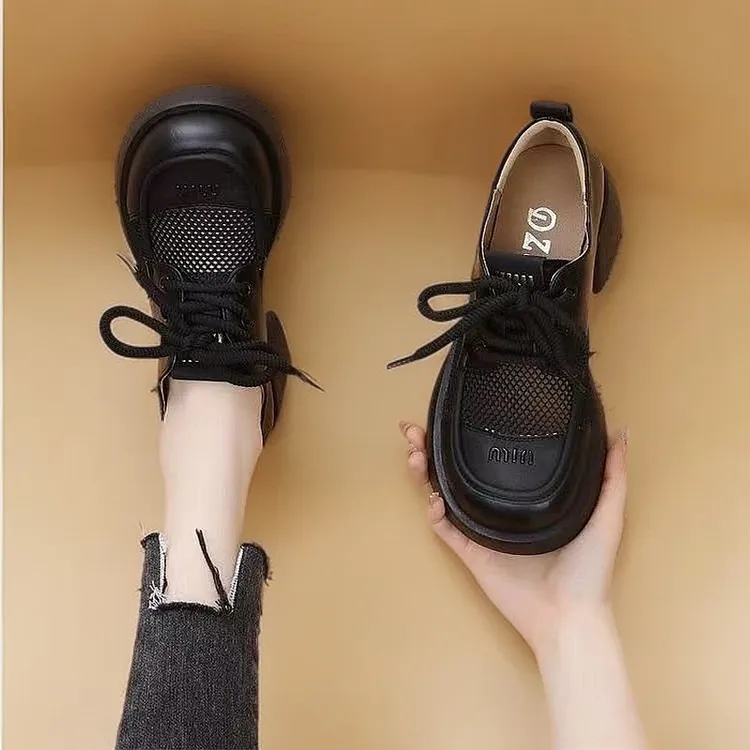 英伦风小皮鞋女新款百搭厚底乐福鞋软底学院风小个子增高时尚女鞋