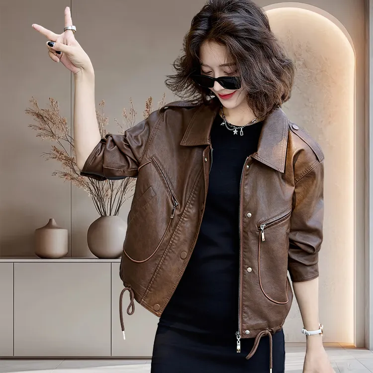 复古显瘦皮夹克海宁真皮皮衣女士短款2025新款绵爆款羊皮秋冬外套