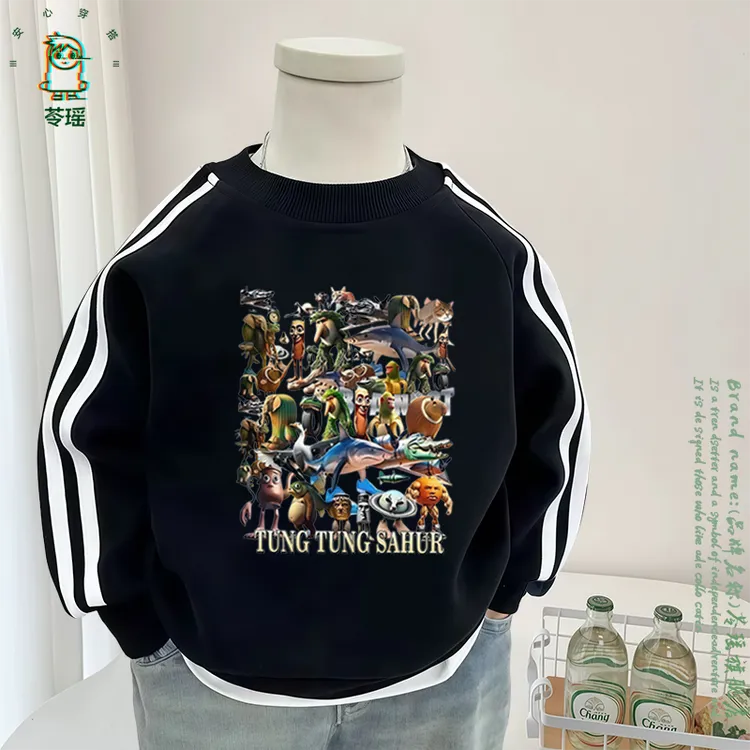 国外山海经儿童版春秋长袖T恤拼接插肩袖男童女童秋季打底衫上衣