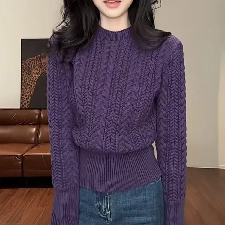 麻花小立领收腰厚款毛针织衫女百搭秋冬新款软弱时尚轻熟风毛衣