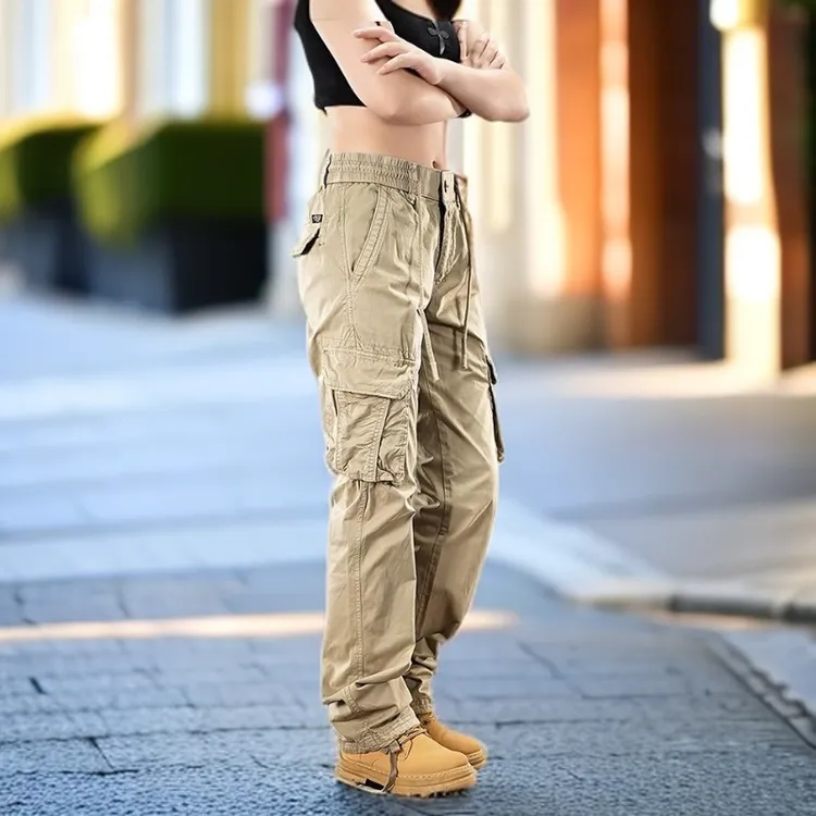 美式复古口袋休闲工装裤子男女2025秋冬加绒弹力休闲简约直筒长裤