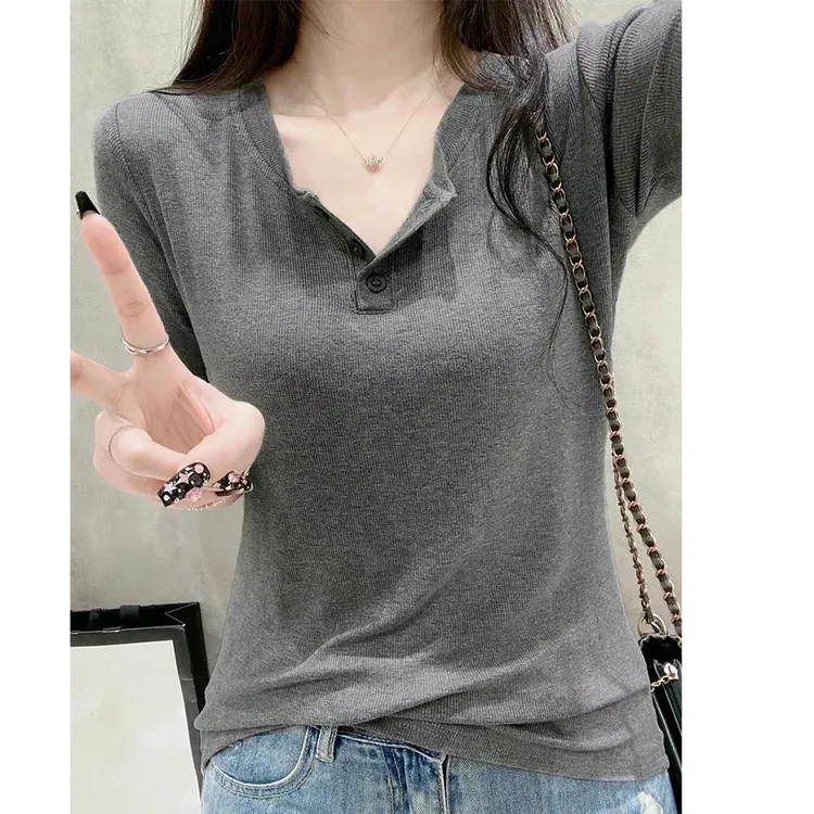 正肩短袖t恤女2025新款早春短款爆款夏季纽扣美式复古小个子半袖