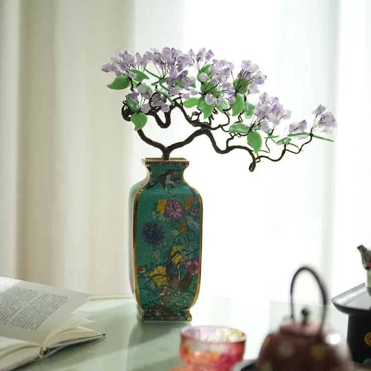 【奇居巍】奇居良品 紫水晶迎客松发财树招财树客厅装饰摆件