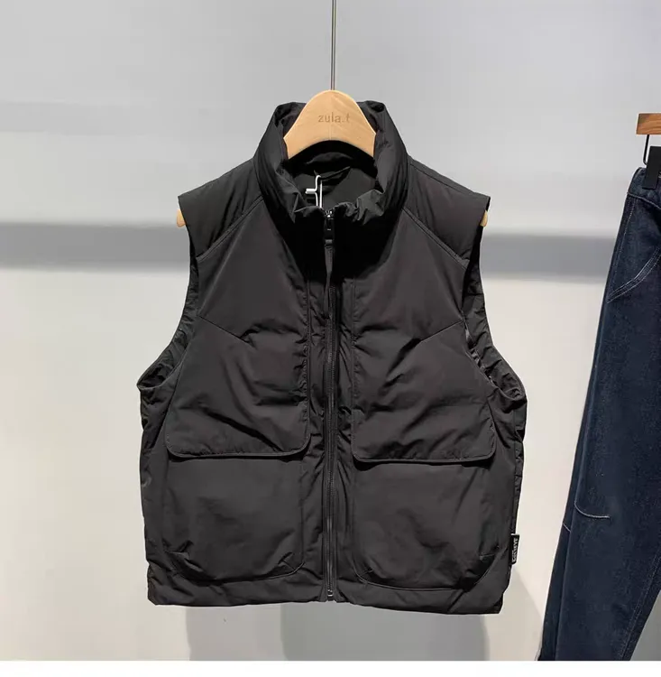 男士鸭绒马甲秋冬季加厚背心马夹鸭绒无袖坎肩加厚保暖外套工装风