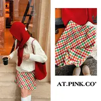 【三三品牌】【元旦新品】彩色格子洋气时尚保暖秋冬A字半身裙FQ376